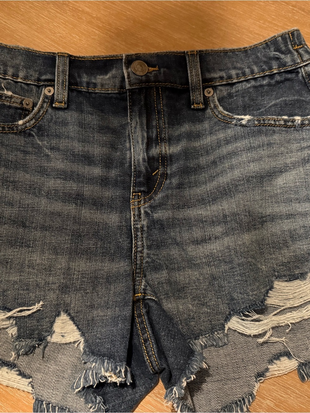 aerie Light and Dark Blue Denim with Gold Stitching